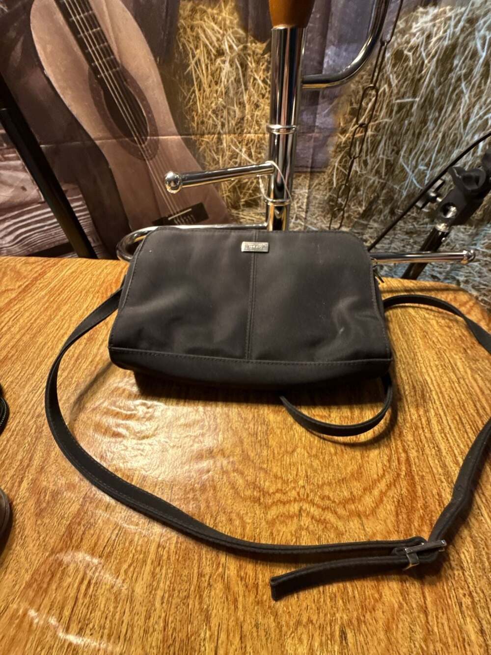 Koltov Black Nylon Multi-Compartment Crossbody Bag